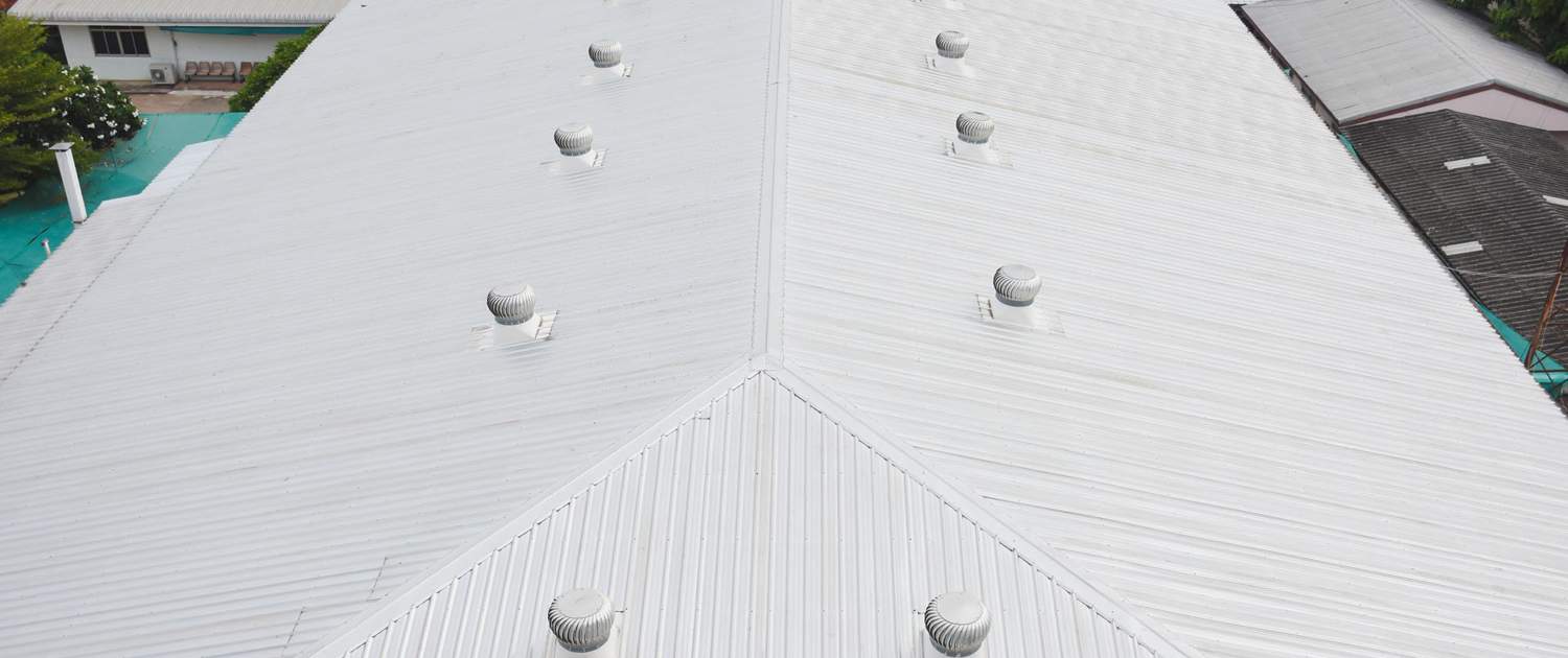 Aerial view of a white industrial roof