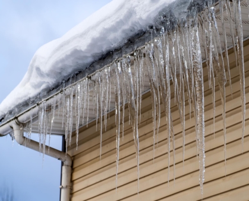 Ice on roof of house