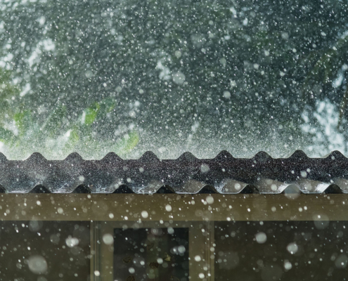 Storm rain on the roof of the house